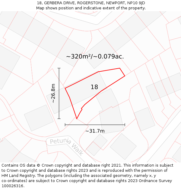 18, GERBERA DRIVE, ROGERSTONE, NEWPORT, NP10 9JD: Plot and title map