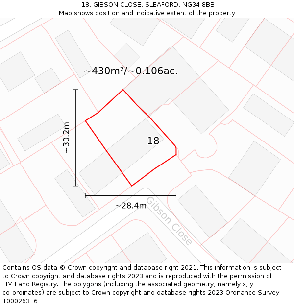 18, GIBSON CLOSE, SLEAFORD, NG34 8BB: Plot and title map