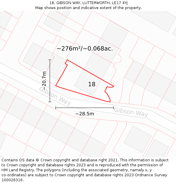 18, GIBSON WAY, LUTTERWORTH, LE17 4YJ: Plot and title map