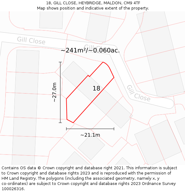 18, GILL CLOSE, HEYBRIDGE, MALDON, CM9 4TF: Plot and title map
