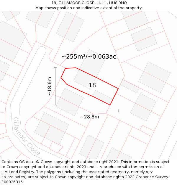 18, GILLAMOOR CLOSE, HULL, HU8 9NQ: Plot and title map