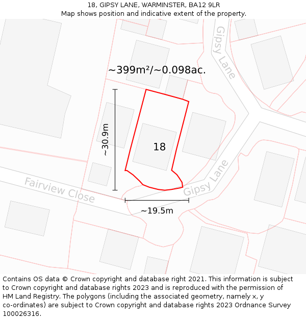 18, GIPSY LANE, WARMINSTER, BA12 9LR: Plot and title map
