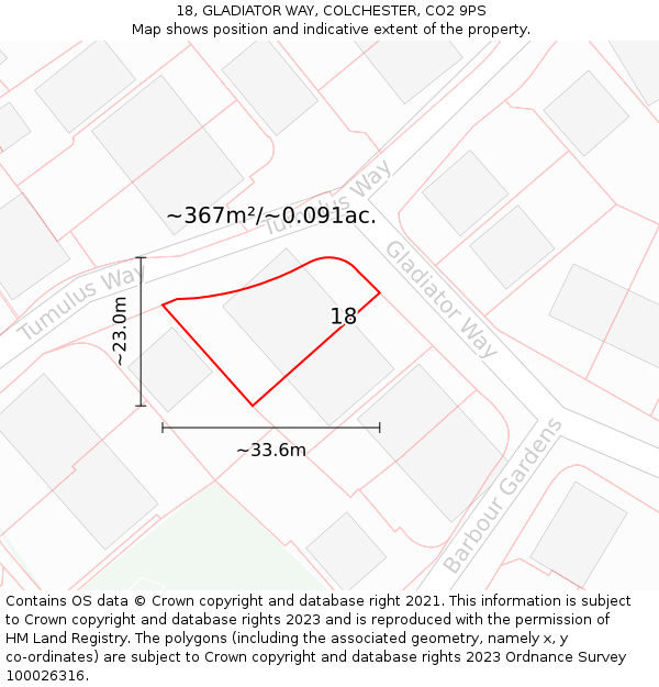 18, GLADIATOR WAY, COLCHESTER, CO2 9PS: Plot and title map