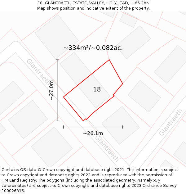 18, GLANTRAETH ESTATE, VALLEY, HOLYHEAD, LL65 3AN: Plot and title map