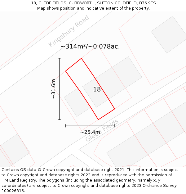 18, GLEBE FIELDS, CURDWORTH, SUTTON COLDFIELD, B76 9ES: Plot and title map