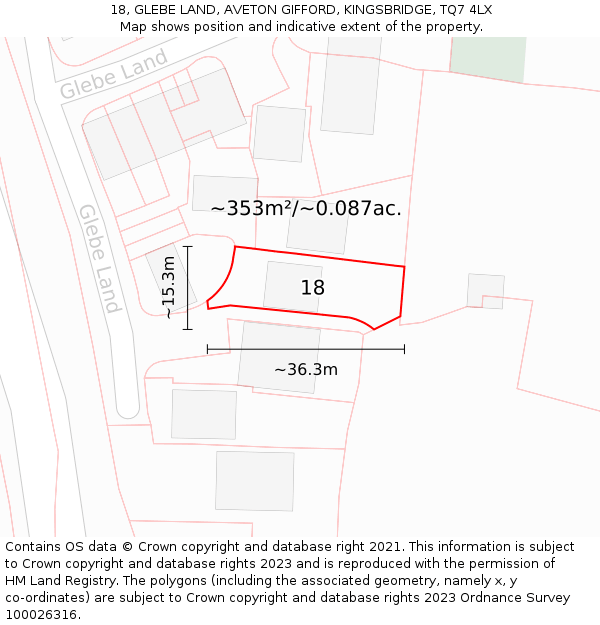 18, GLEBE LAND, AVETON GIFFORD, KINGSBRIDGE, TQ7 4LX: Plot and title map