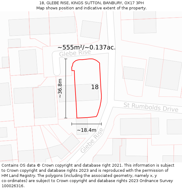 18, GLEBE RISE, KINGS SUTTON, BANBURY, OX17 3PH: Plot and title map