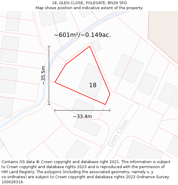 18, GLEN CLOSE, POLEGATE, BN26 5PG: Plot and title map
