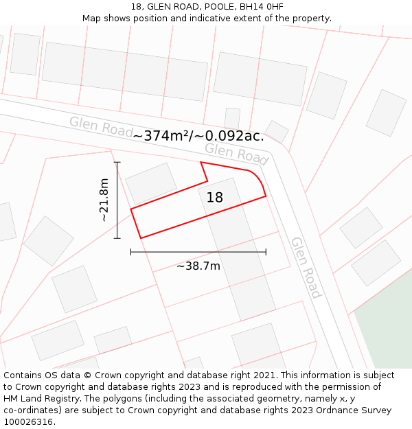 18, GLEN ROAD, POOLE, BH14 0HF: Plot and title map