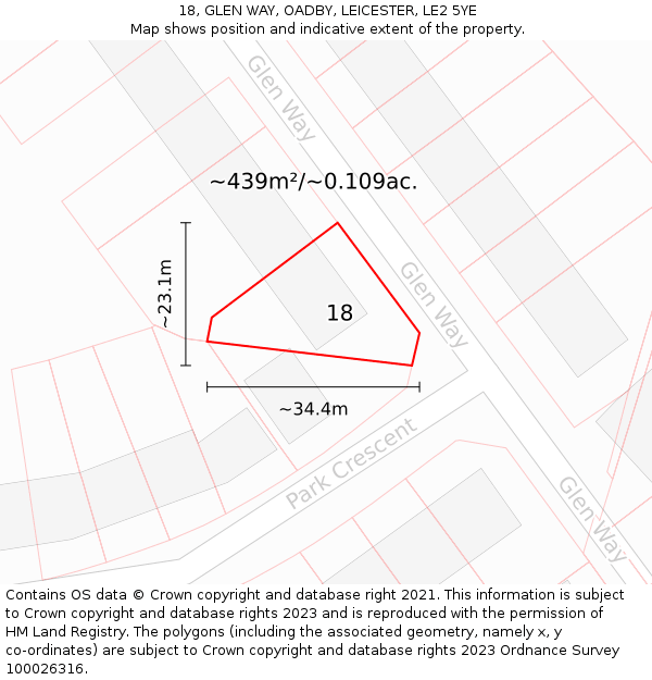 18, GLEN WAY, OADBY, LEICESTER, LE2 5YE: Plot and title map