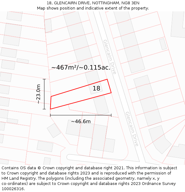 18, GLENCAIRN DRIVE, NOTTINGHAM, NG8 3EN: Plot and title map