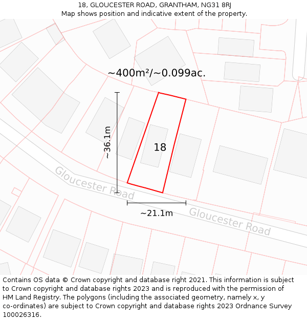 18, GLOUCESTER ROAD, GRANTHAM, NG31 8RJ: Plot and title map