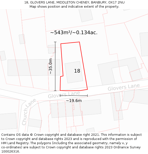 18, GLOVERS LANE, MIDDLETON CHENEY, BANBURY, OX17 2NU: Plot and title map