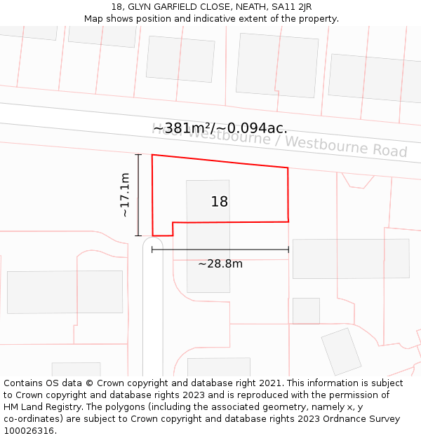 18, GLYN GARFIELD CLOSE, NEATH, SA11 2JR: Plot and title map