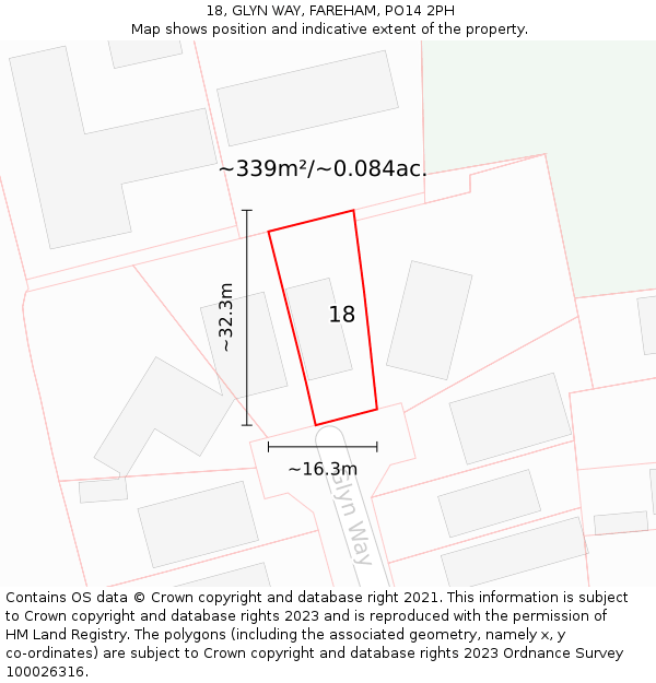 18, GLYN WAY, FAREHAM, PO14 2PH: Plot and title map