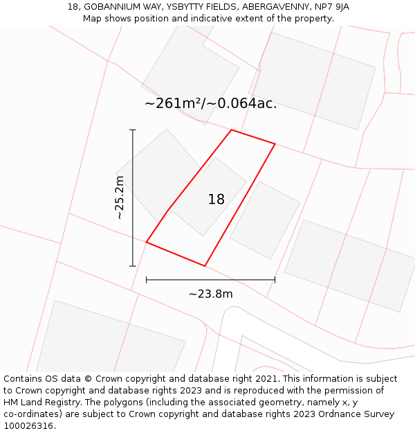 18, GOBANNIUM WAY, YSBYTTY FIELDS, ABERGAVENNY, NP7 9JA: Plot and title map