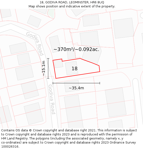 18, GODIVA ROAD, LEOMINSTER, HR6 8UQ: Plot and title map