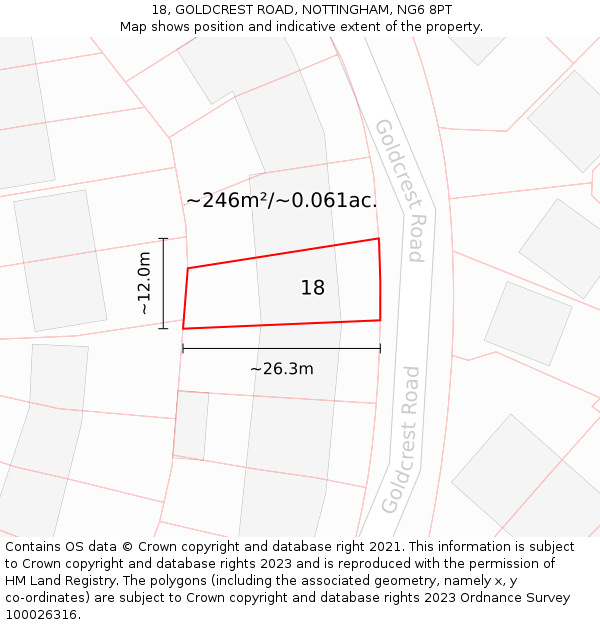 18, GOLDCREST ROAD, NOTTINGHAM, NG6 8PT: Plot and title map