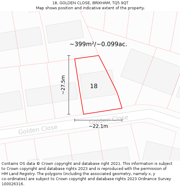18, GOLDEN CLOSE, BRIXHAM, TQ5 9QT: Plot and title map
