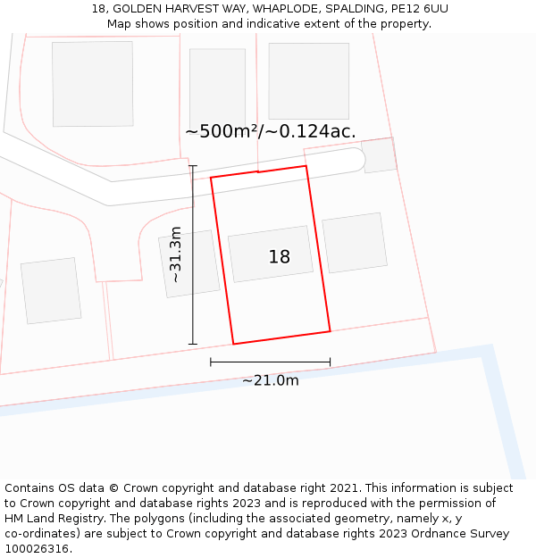 18, GOLDEN HARVEST WAY, WHAPLODE, SPALDING, PE12 6UU: Plot and title map