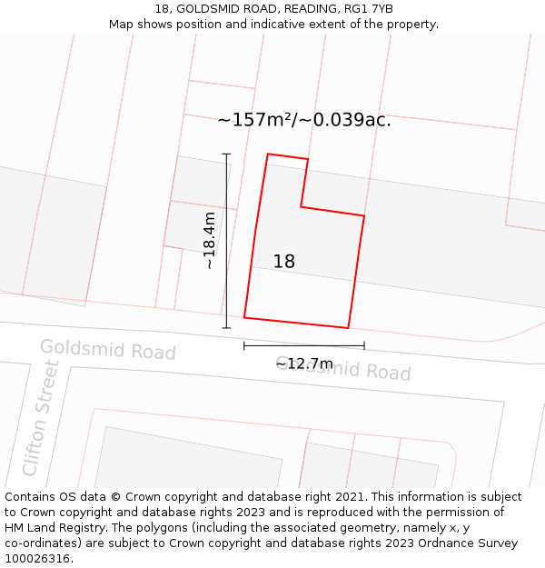 18, GOLDSMID ROAD, READING, RG1 7YB: Plot and title map