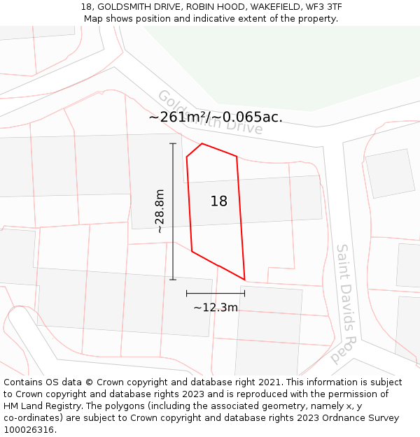 18, GOLDSMITH DRIVE, ROBIN HOOD, WAKEFIELD, WF3 3TF: Plot and title map