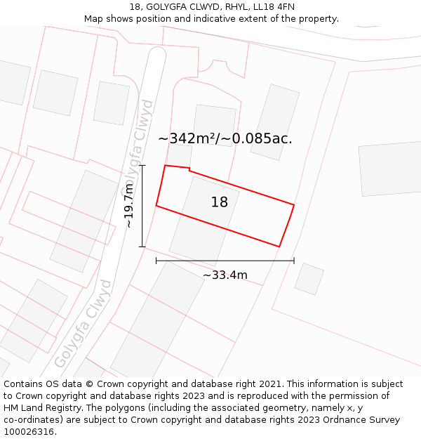 18, GOLYGFA CLWYD, RHYL, LL18 4FN: Plot and title map