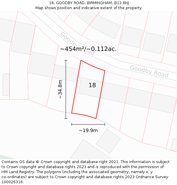 18, GOODBY ROAD, BIRMINGHAM, B13 8NJ: Plot and title map