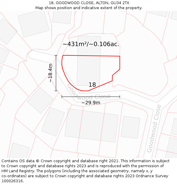 18, GOODWOOD CLOSE, ALTON, GU34 2TX: Plot and title map