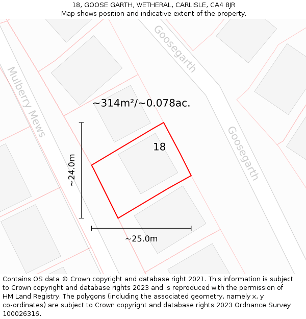 18, GOOSE GARTH, WETHERAL, CARLISLE, CA4 8JR: Plot and title map