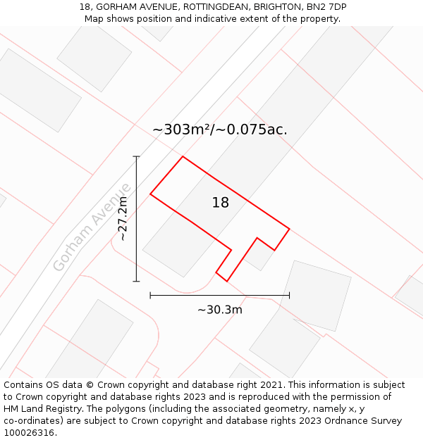 18, GORHAM AVENUE, ROTTINGDEAN, BRIGHTON, BN2 7DP: Plot and title map