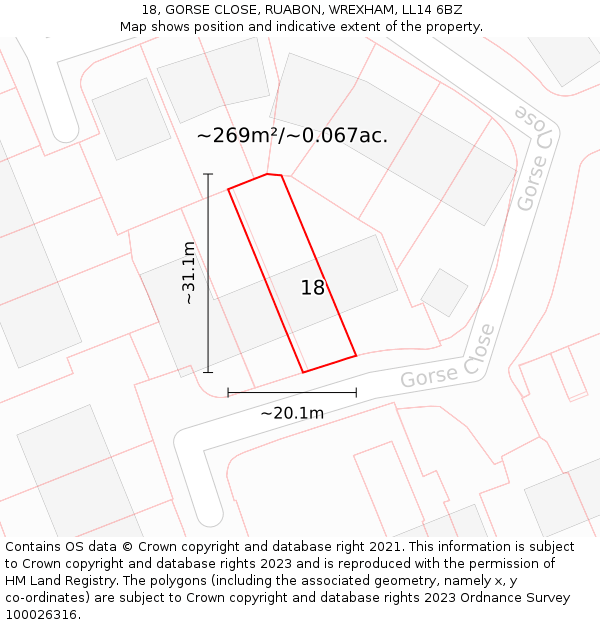 18, GORSE CLOSE, RUABON, WREXHAM, LL14 6BZ: Plot and title map