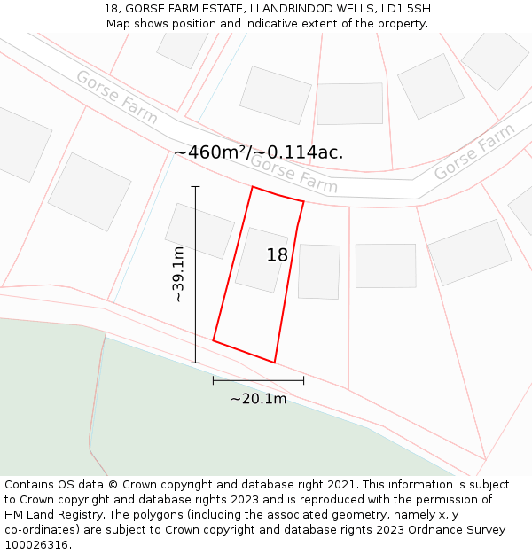 18, GORSE FARM ESTATE, LLANDRINDOD WELLS, LD1 5SH: Plot and title map
