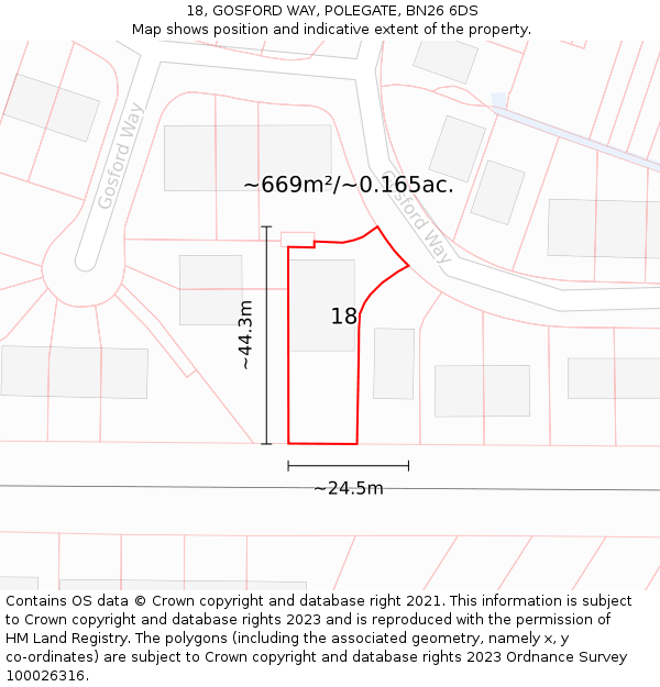 18, GOSFORD WAY, POLEGATE, BN26 6DS: Plot and title map