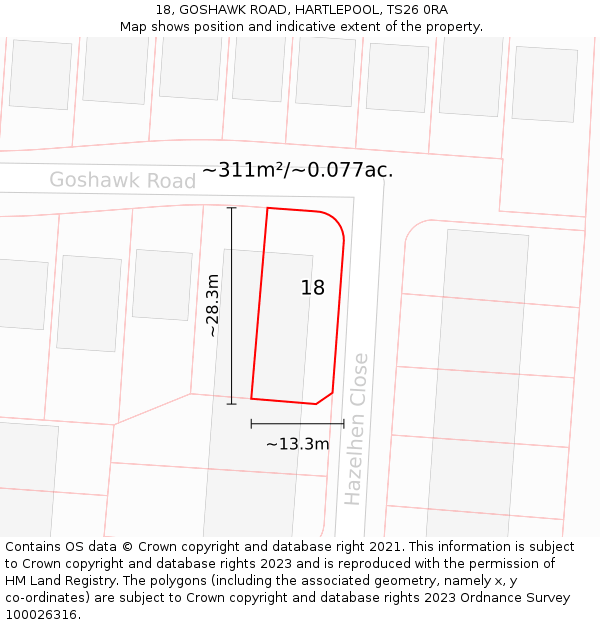 18, GOSHAWK ROAD, HARTLEPOOL, TS26 0RA: Plot and title map