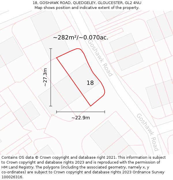 18, GOSHAWK ROAD, QUEDGELEY, GLOUCESTER, GL2 4NU: Plot and title map