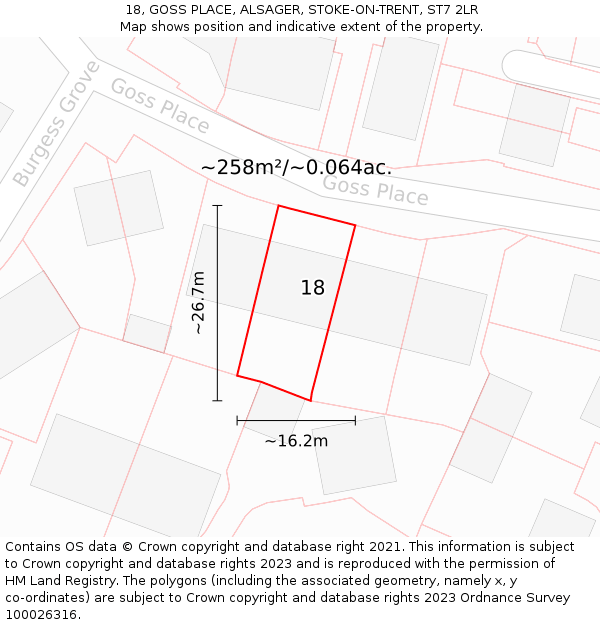 18, GOSS PLACE, ALSAGER, STOKE-ON-TRENT, ST7 2LR: Plot and title map