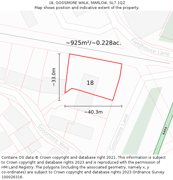 18, GOSSMORE WALK, MARLOW, SL7 1QZ: Plot and title map