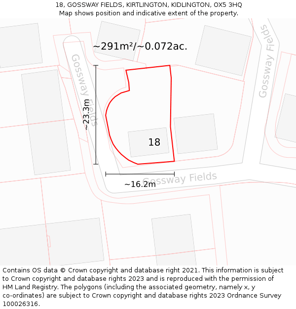 18, GOSSWAY FIELDS, KIRTLINGTON, KIDLINGTON, OX5 3HQ: Plot and title map