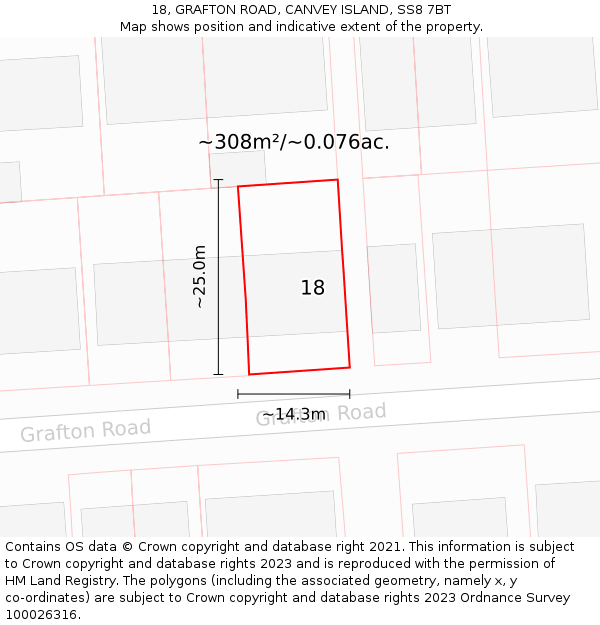 18, GRAFTON ROAD, CANVEY ISLAND, SS8 7BT: Plot and title map