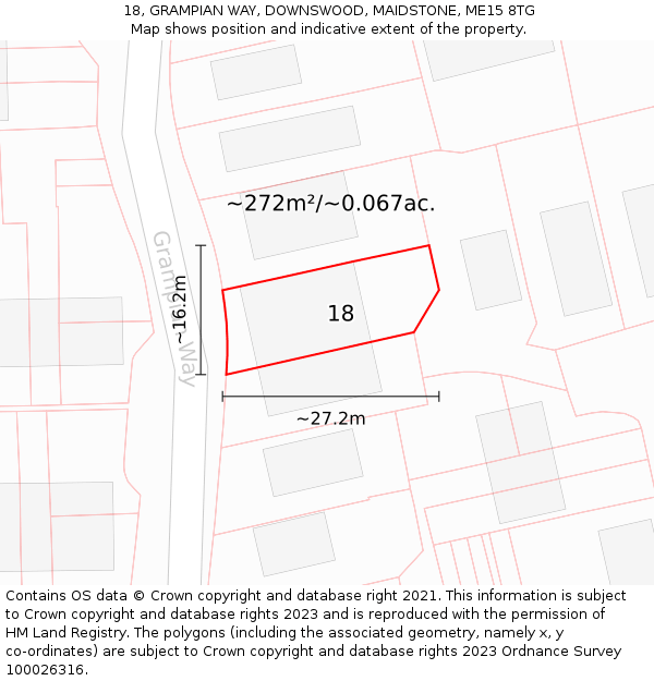 18, GRAMPIAN WAY, DOWNSWOOD, MAIDSTONE, ME15 8TG: Plot and title map