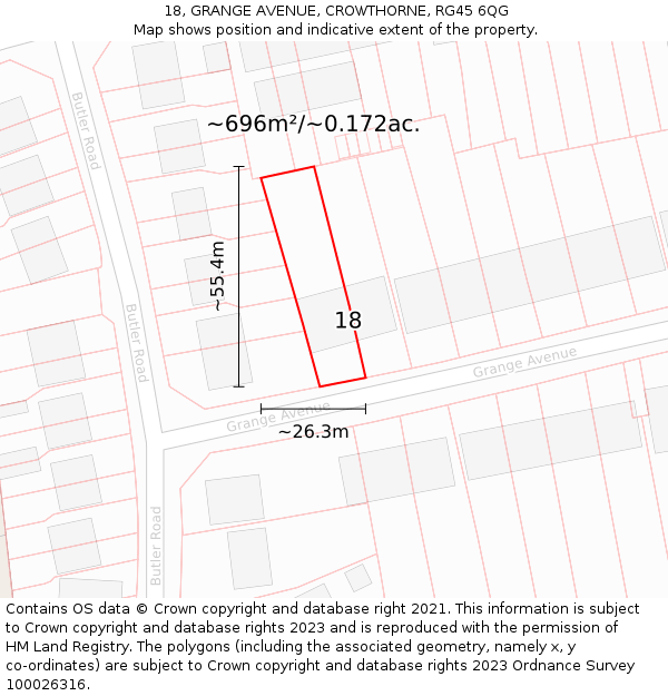 18, GRANGE AVENUE, CROWTHORNE, RG45 6QG: Plot and title map