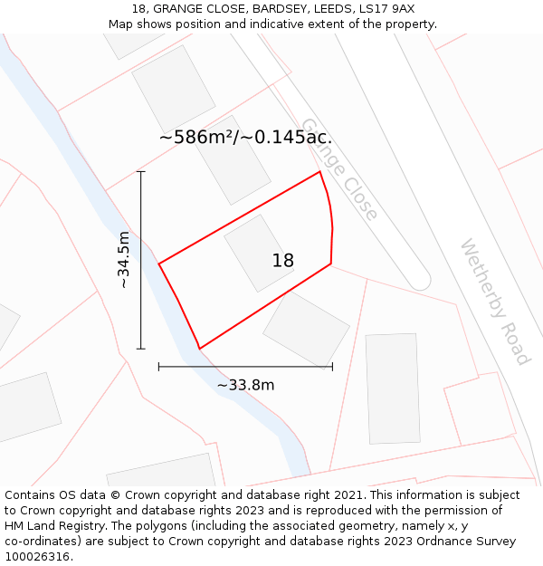 18, GRANGE CLOSE, BARDSEY, LEEDS, LS17 9AX: Plot and title map