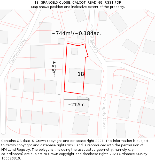 18, GRANGELY CLOSE, CALCOT, READING, RG31 7DR: Plot and title map