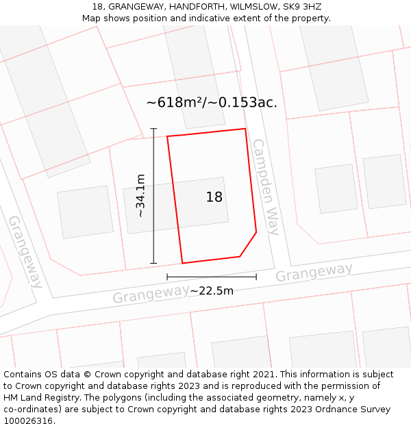 18, GRANGEWAY, HANDFORTH, WILMSLOW, SK9 3HZ: Plot and title map