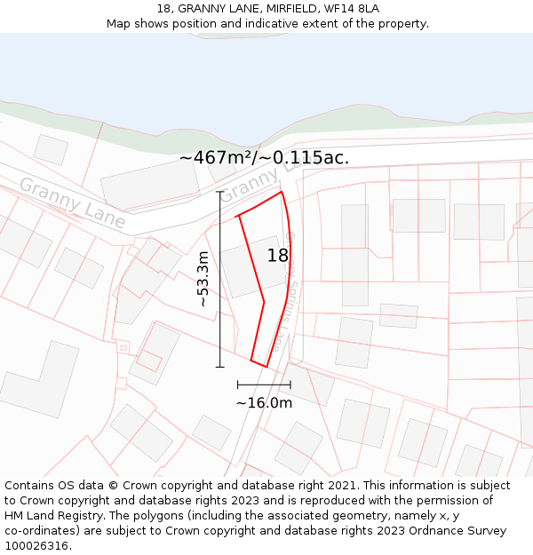 18, GRANNY LANE, MIRFIELD, WF14 8LA: Plot and title map