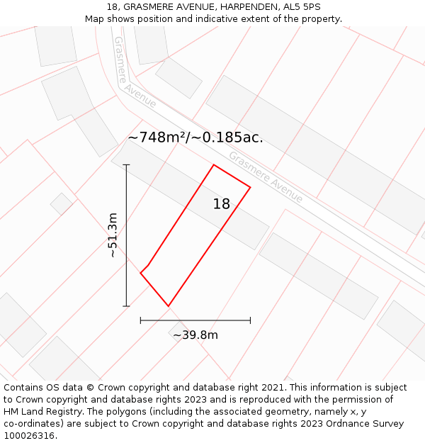 18, GRASMERE AVENUE, HARPENDEN, AL5 5PS: Plot and title map