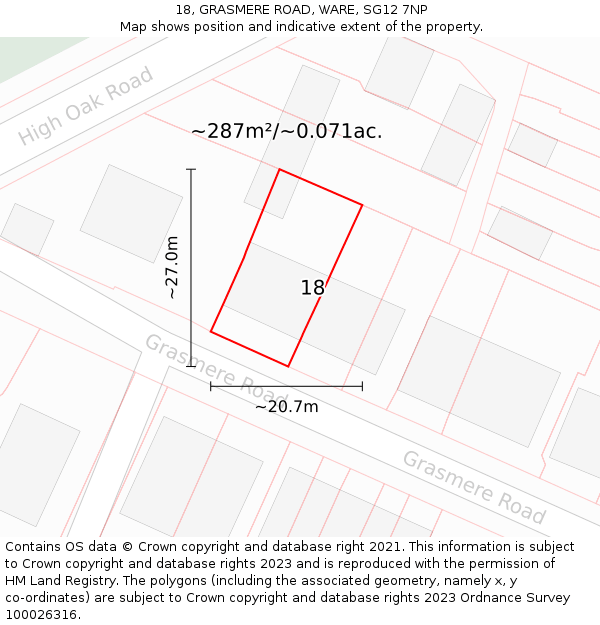 18, GRASMERE ROAD, WARE, SG12 7NP: Plot and title map