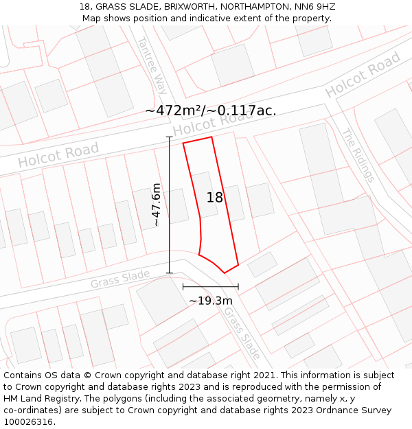 18, GRASS SLADE, BRIXWORTH, NORTHAMPTON, NN6 9HZ: Plot and title map
