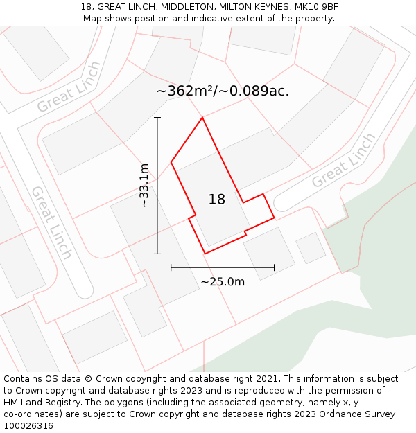 18, GREAT LINCH, MIDDLETON, MILTON KEYNES, MK10 9BF: Plot and title map